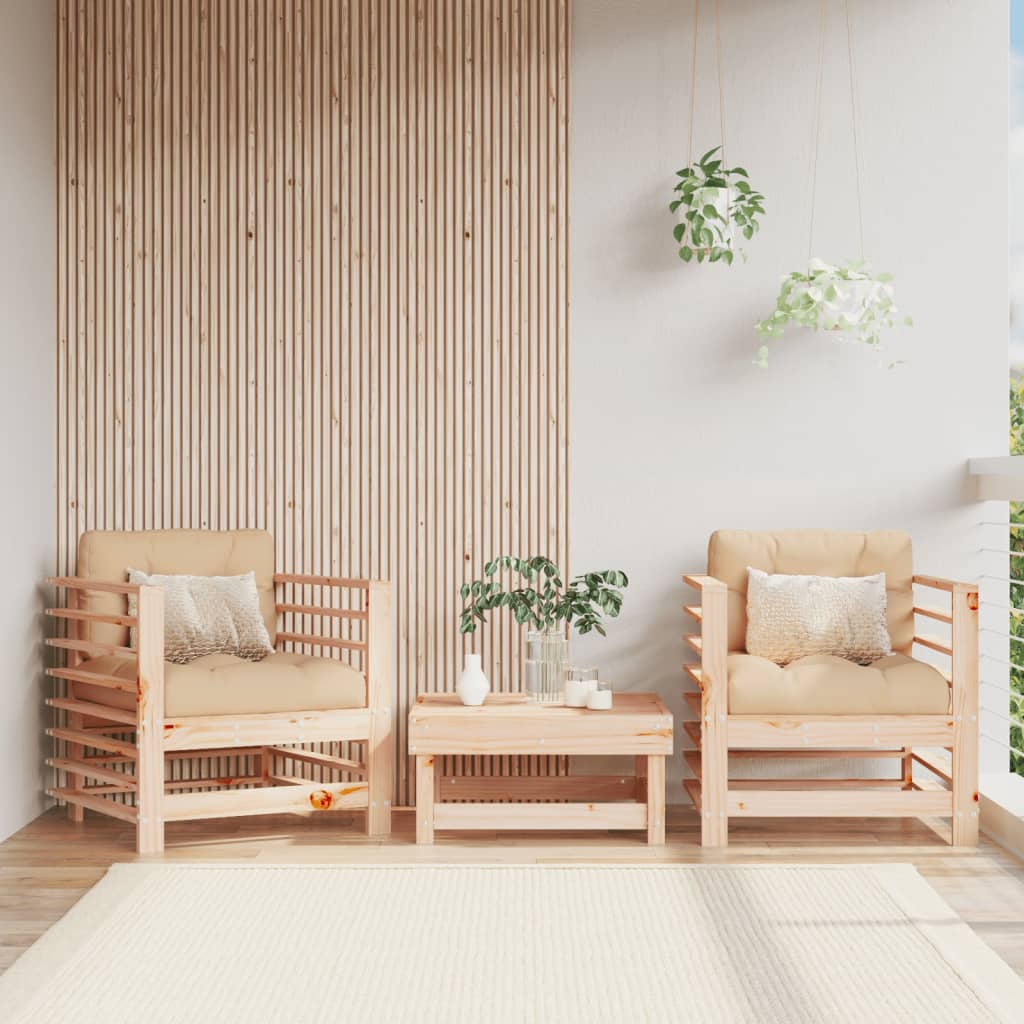 3-Tlg. Garten-Lounge-Set Massivholz Kiefer Natürliche Kiefer