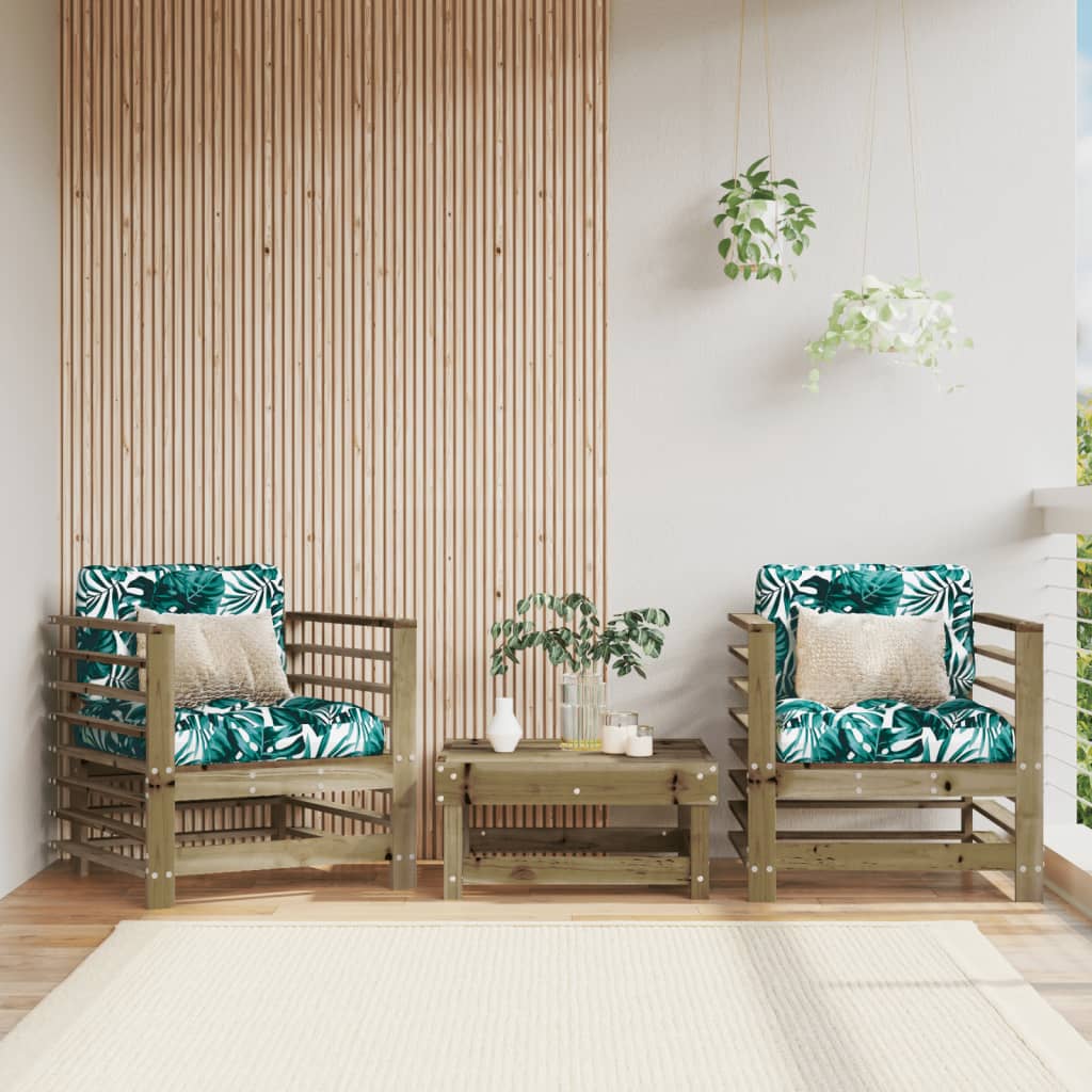 3-Tlg. Garten-Lounge-Set Kiefernholz Imprägniert Natürlich Imprägniert
