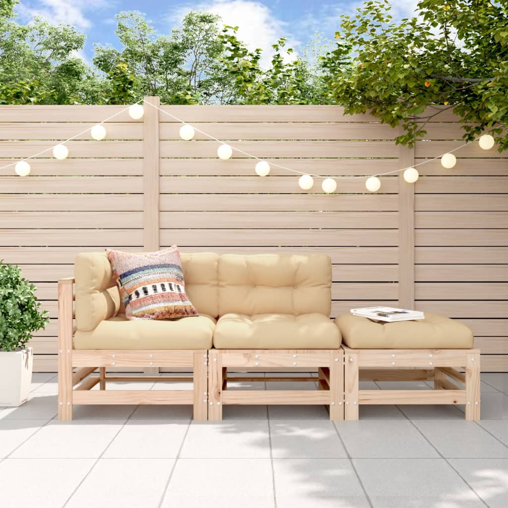 3-Tlg. Garten-Lounge-Set Massivholz Kiefer Natürliche Kiefer