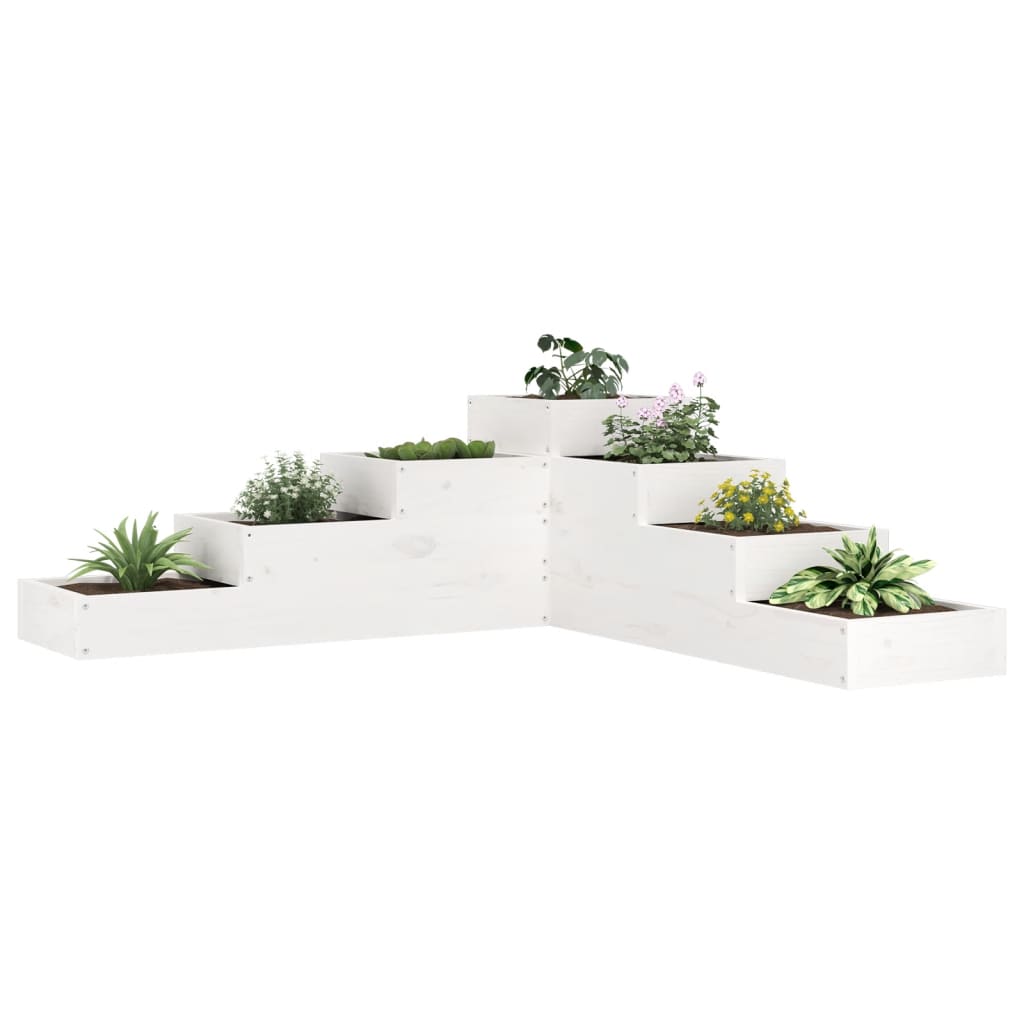 Pflanzentreppe 4 Stufen 106X104,5X36 Cm Weiß Massivholz Kiefer