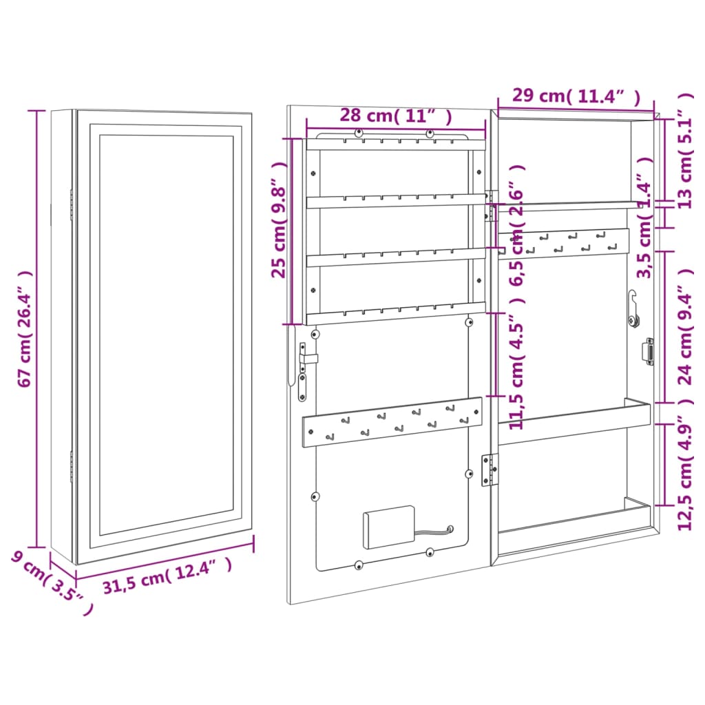 Spiegel-Schmuckschrank Mit Led-Beleuchtung Wandmontage