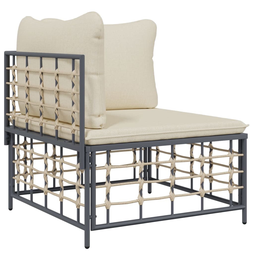 3-Tlg. Garten-Lounge-Set Mit Kissen Anthrazit Poly Rattan