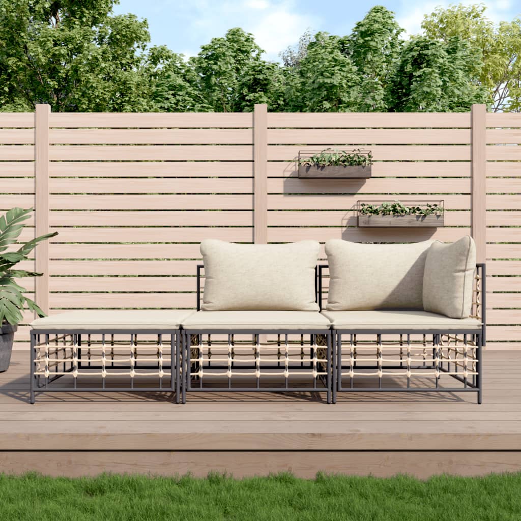 4-Tlg. Garten-Lounge-Set Mit Kissen Anthrazit Poly Rattan