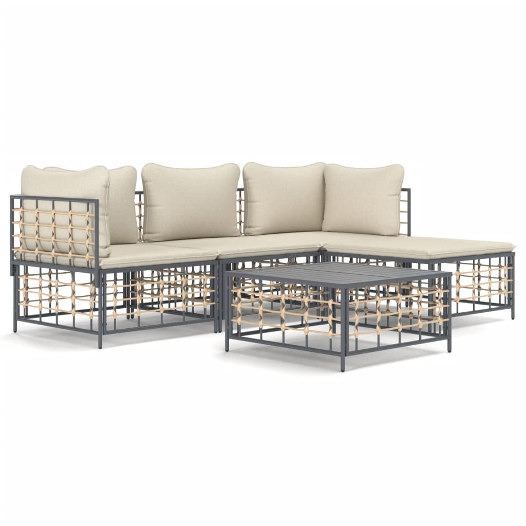 4-Tlg. Garten-Lounge-Set Mit Kissen Anthrazit Poly Rattan
