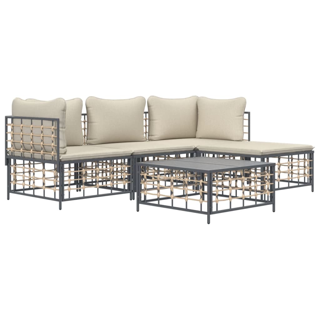 4-Tlg. Garten-Lounge-Set Mit Kissen Anthrazit Poly Rattan