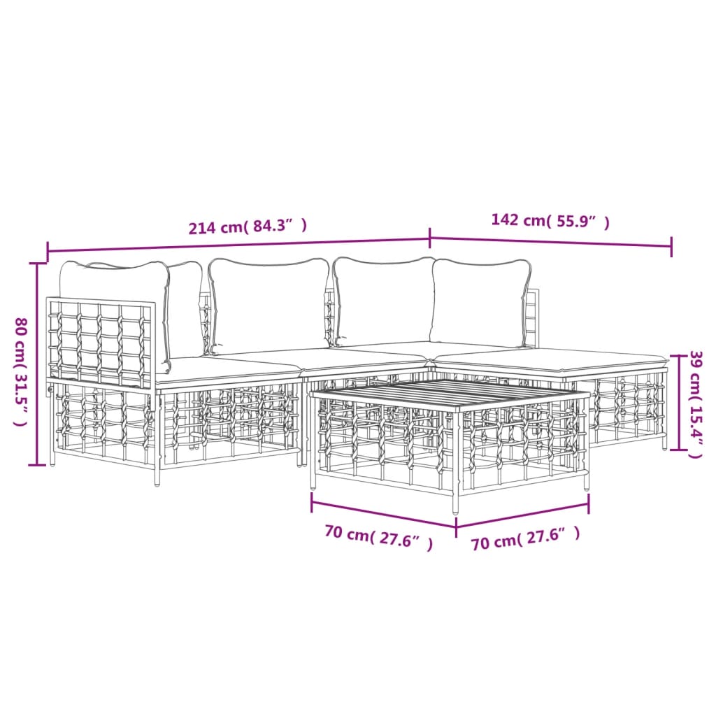 4-Tlg. Garten-Lounge-Set Mit Kissen Anthrazit Poly Rattan