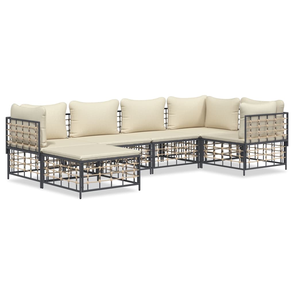 6-Tlg. Garten-Lounge-Set Mit Kissen Anthrazit Poly Rattan