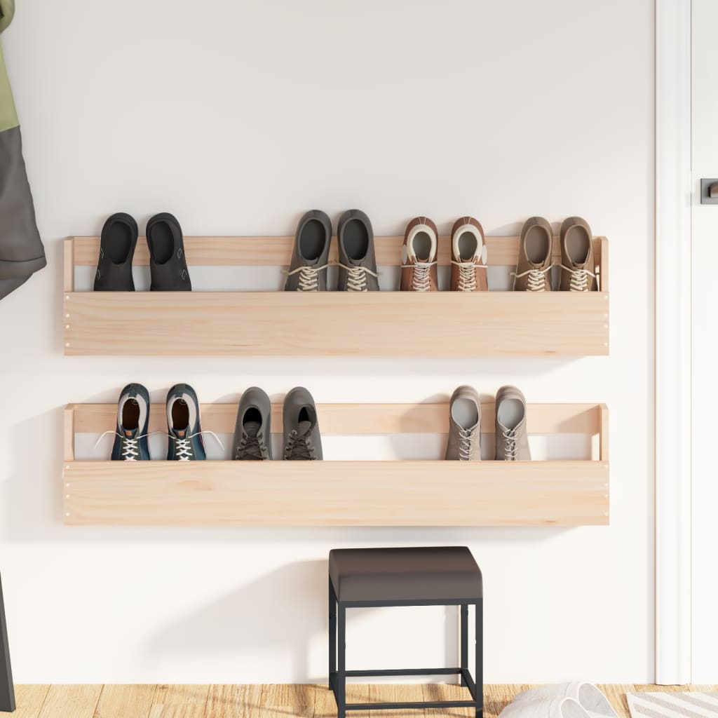 Wand-Schuhregale 2 Stk. 110X9X23 Cm Massivholz Kiefer Natur