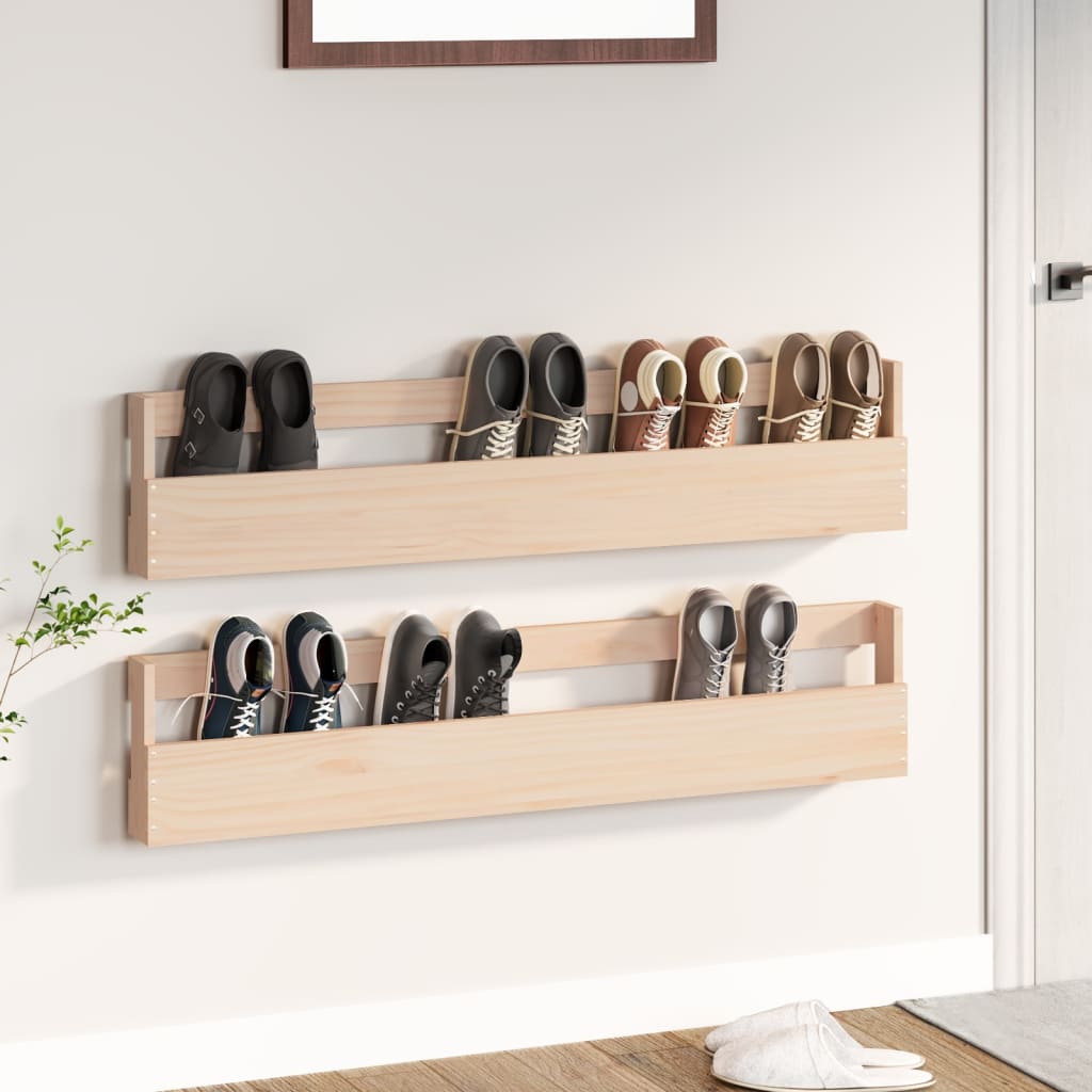 Wand-Schuhregale 2 Stk. 110X9X23 Cm Massivholz Kiefer Natur