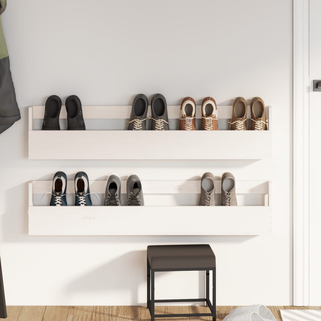 Wand-Schuhregale 2 Stk. 110X9X23 Cm Massivholz Kiefer Weiß