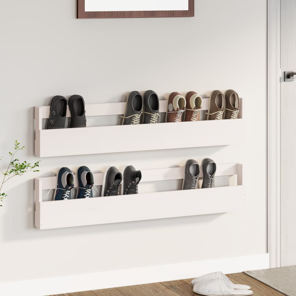 Wand-Schuhregale 2 Stk. 110X9X23 Cm Massivholz Kiefer Weiß