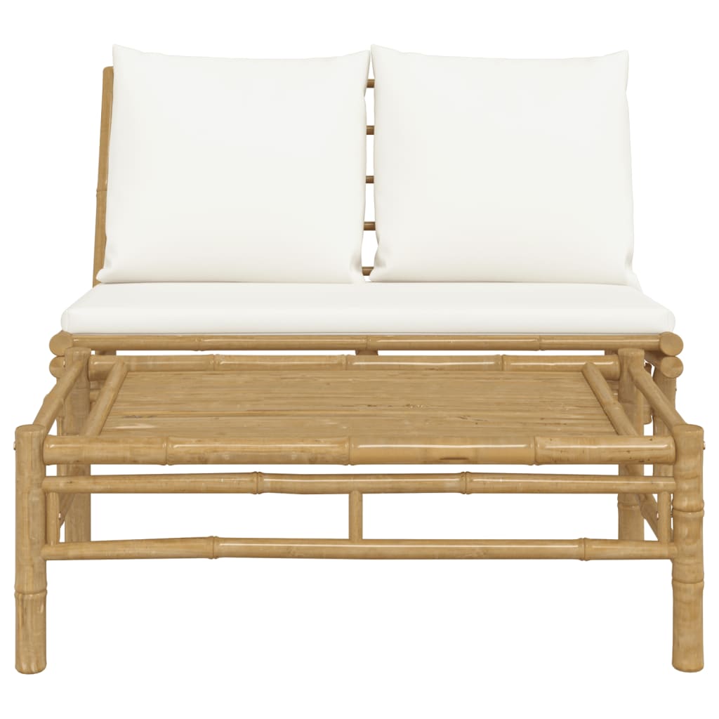 2-Tlg. Garten-Lounge-Set Mit Weißen Kissen Bambus