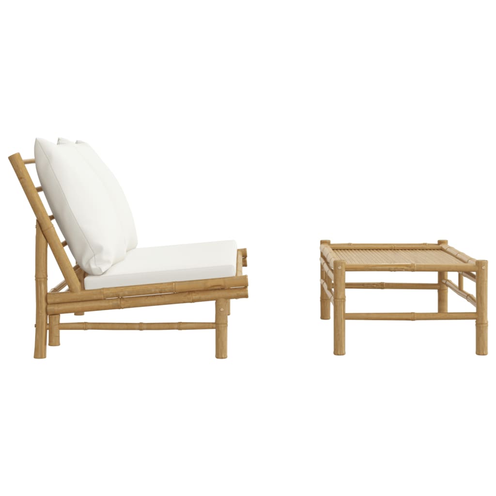 2-Tlg. Garten-Lounge-Set Mit Weißen Kissen Bambus