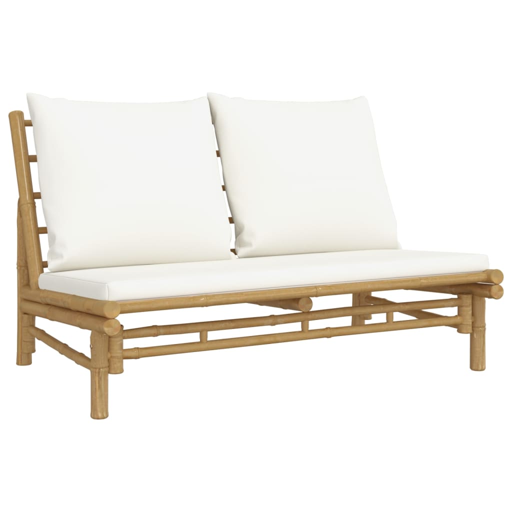 2-Tlg. Garten-Lounge-Set Mit Weißen Kissen Bambus