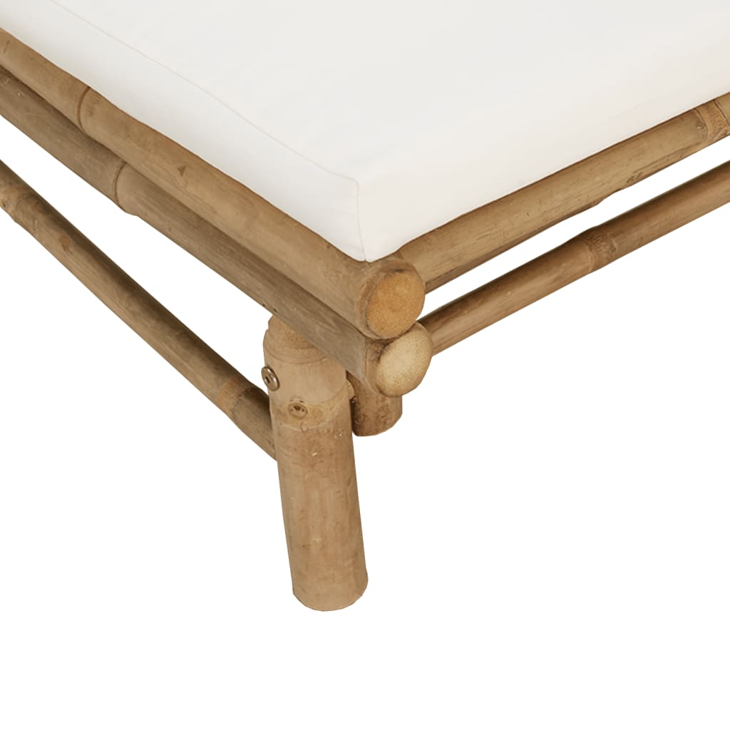 2-Tlg. Garten-Lounge-Set Mit Weißen Kissen Bambus