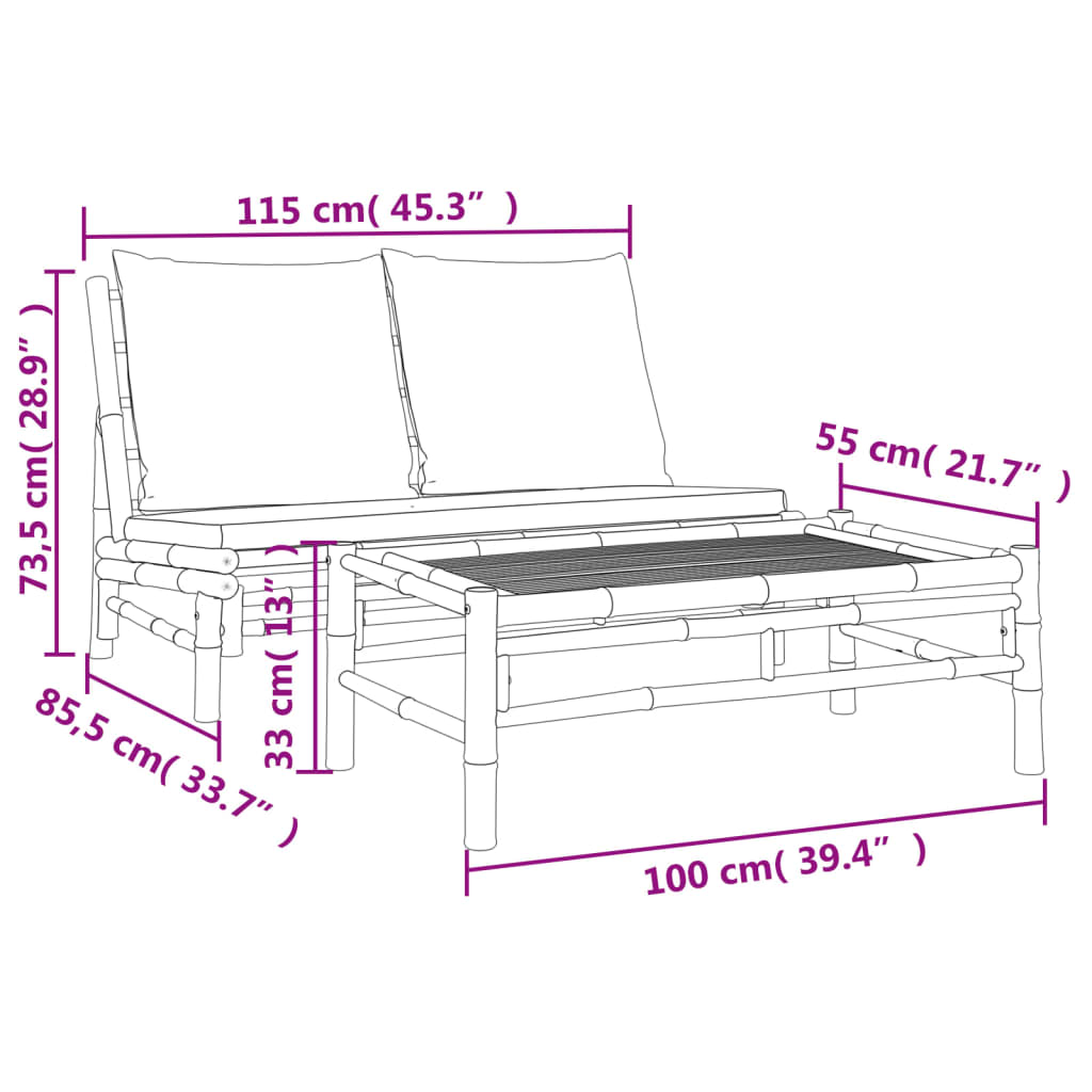 2-Tlg. Garten-Lounge-Set Mit Weißen Kissen Bambus