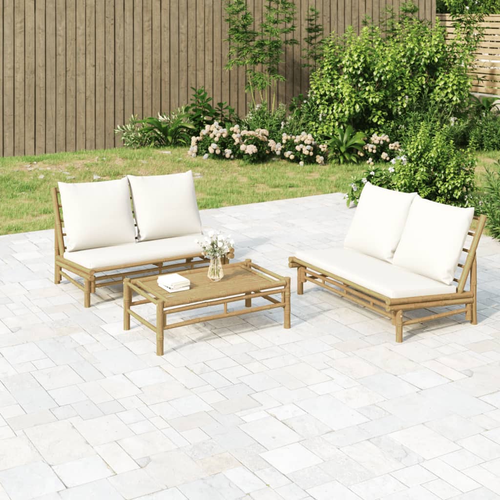 2-Tlg. Garten-Lounge-Set Mit Weißen Kissen Bambus