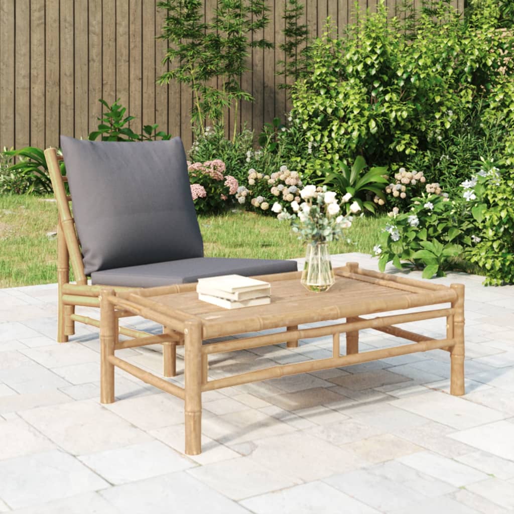 2-Tlg. Garten-Lounge-Set Mit Weißen Kissen Bambus