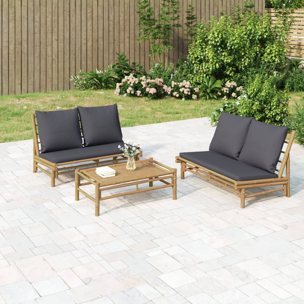 2-Tlg. Garten-Lounge-Set Mit Weißen Kissen Bambus