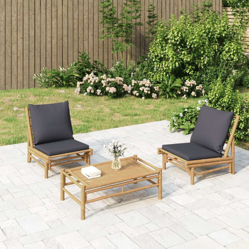 2-Tlg. Garten-Lounge-Set Mit Weißen Kissen Bambus