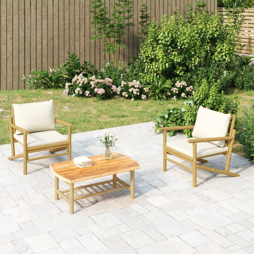 2-Tlg. Garten-Lounge-Set Mit Weißen Kissen Bambus