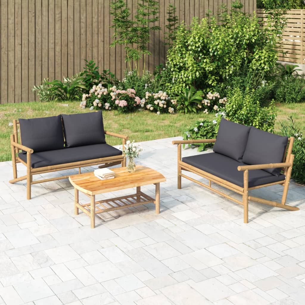 2-Tlg. Garten-Lounge-Set Mit Weißen Kissen Bambus