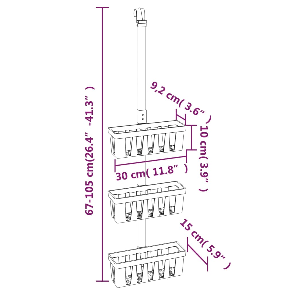 Duschregal Zum Hängen 30X15X(67-105) Cm Aluminium