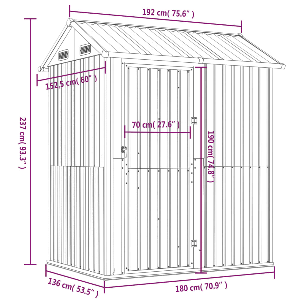 Gartenhaus 192X152,5X237 Cm Verzinkter Stahl