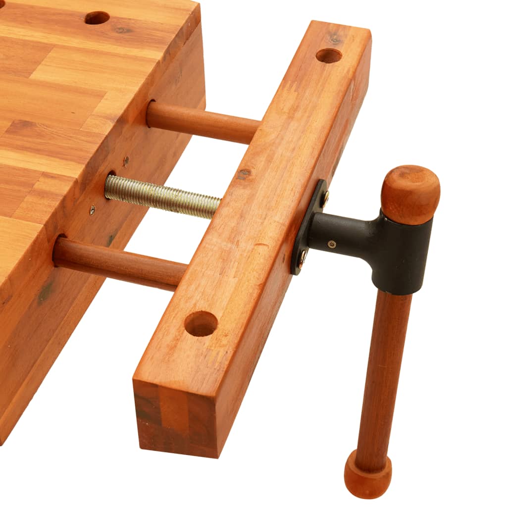 Werkbankplatte Mit Schraubstock 52X44X9,5 Cm Massivholz Akazie
