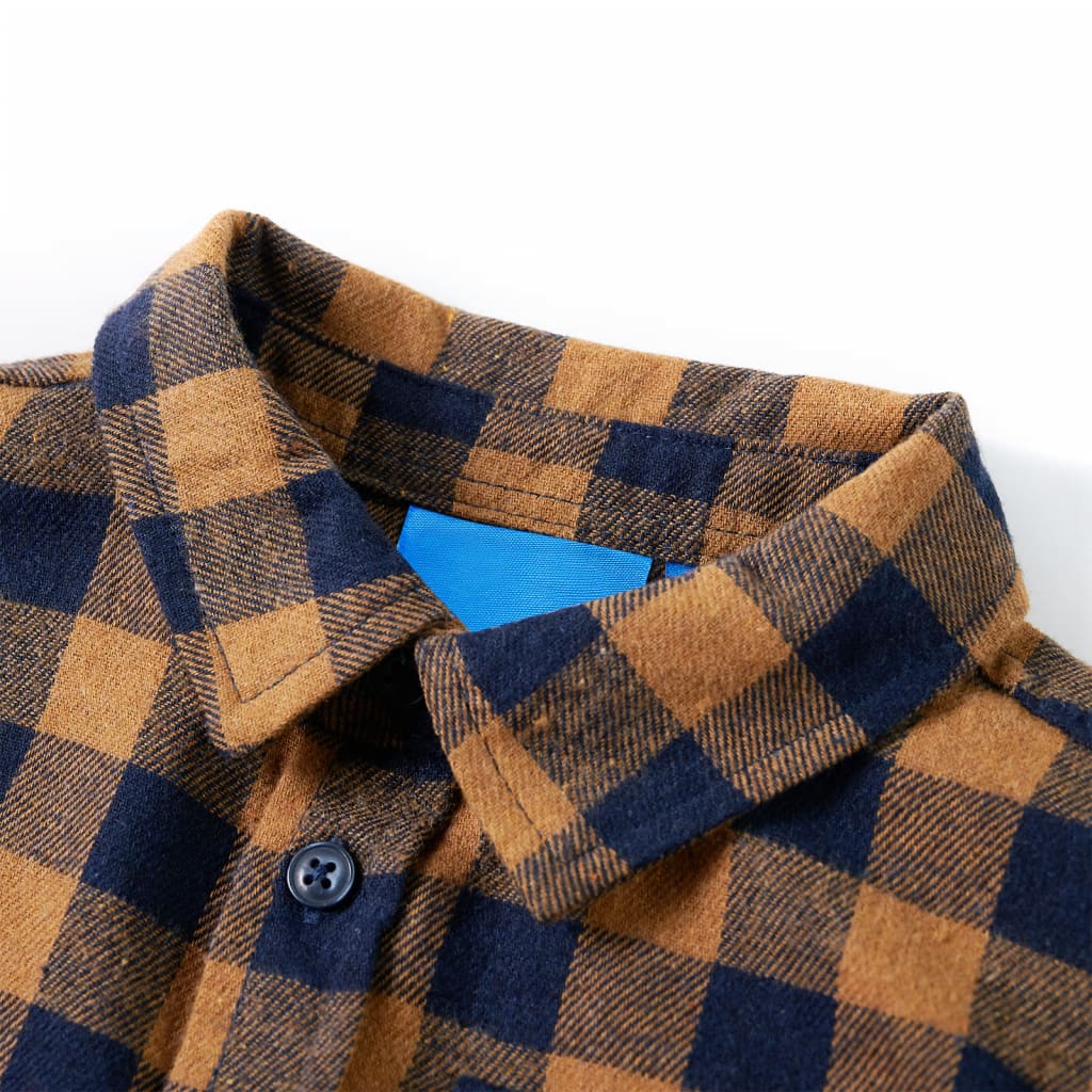 Kinderhemd Karomuster Cognac Und Blau 104