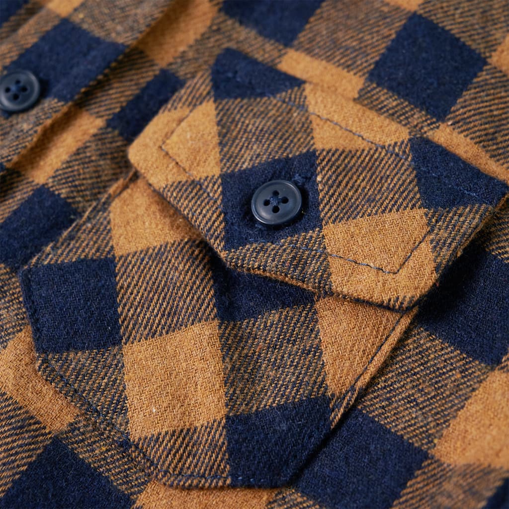 Kinderhemd Karomuster Cognac Und Blau 104