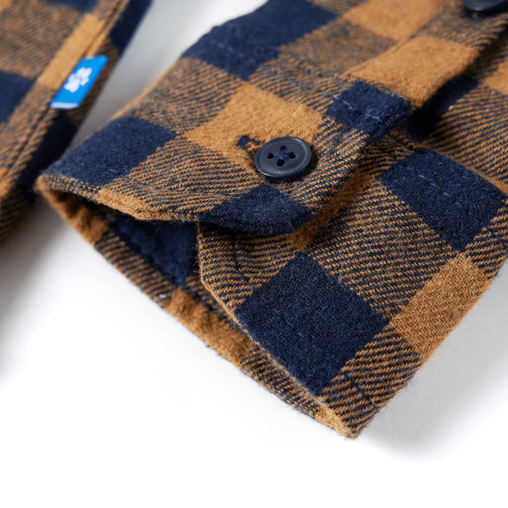 Kinderhemd Karomuster Cognac Und Blau 104