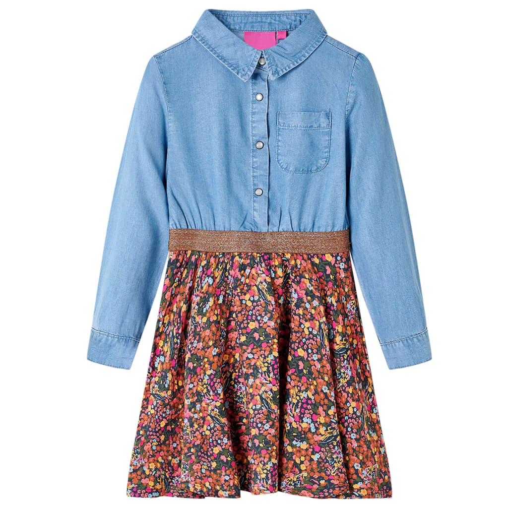 Kinderkleid Mit Langen Ärmeln Marineblau Und Jeansblau 116
