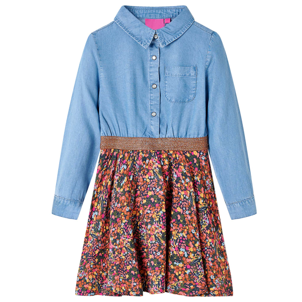Kinderkleid Mit Langen Ärmeln Marineblau Und Jeansblau 116