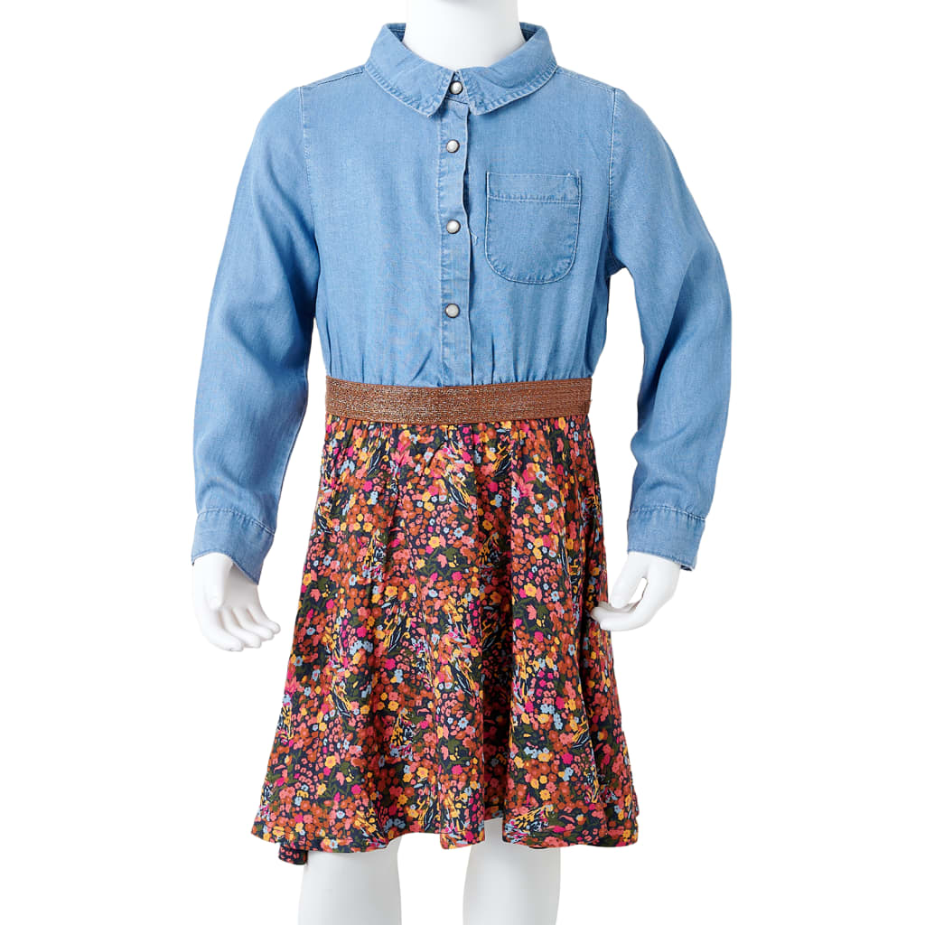Kinderkleid Mit Langen Ärmeln Marineblau Und Jeansblau 116