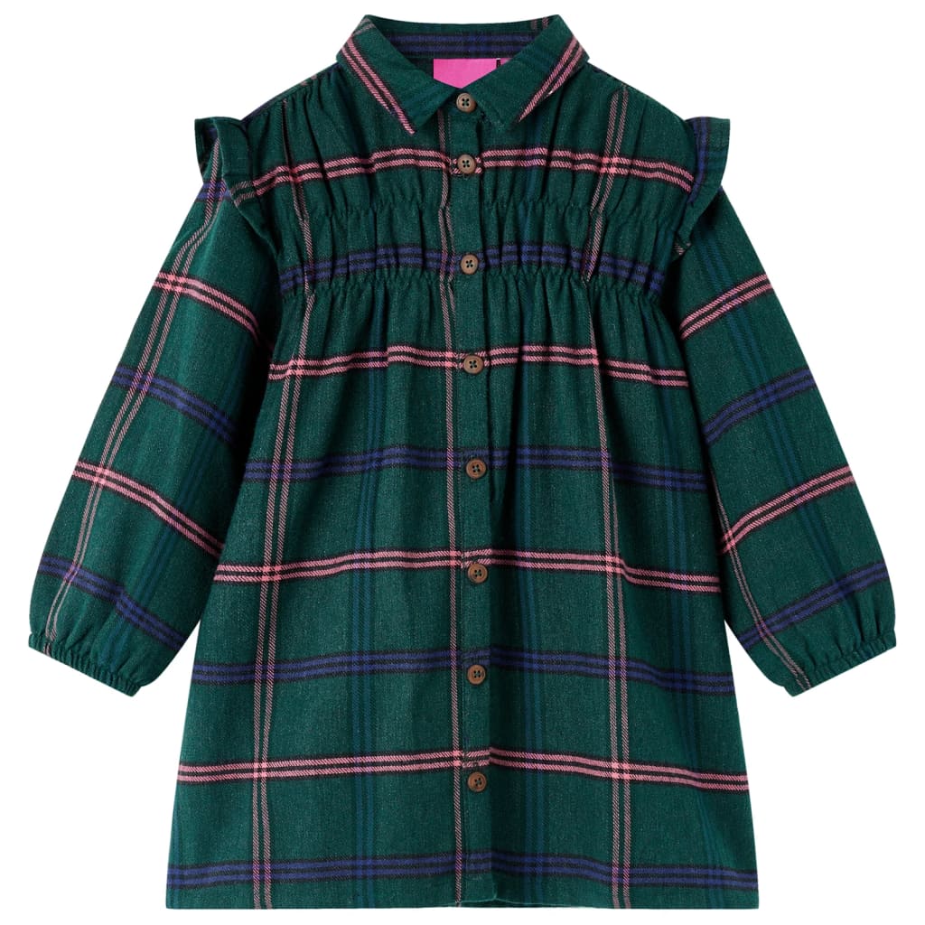 Kinderkleid Mit Langen Ärmeln Und Rüschen Dunkelgrün 140