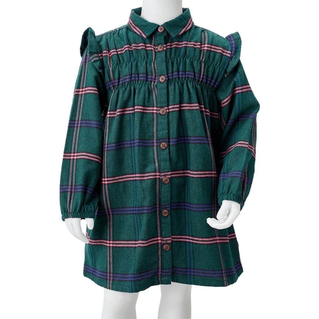 Kinderkleid Mit Langen Ärmeln Und Rüschen Dunkelgrün 140