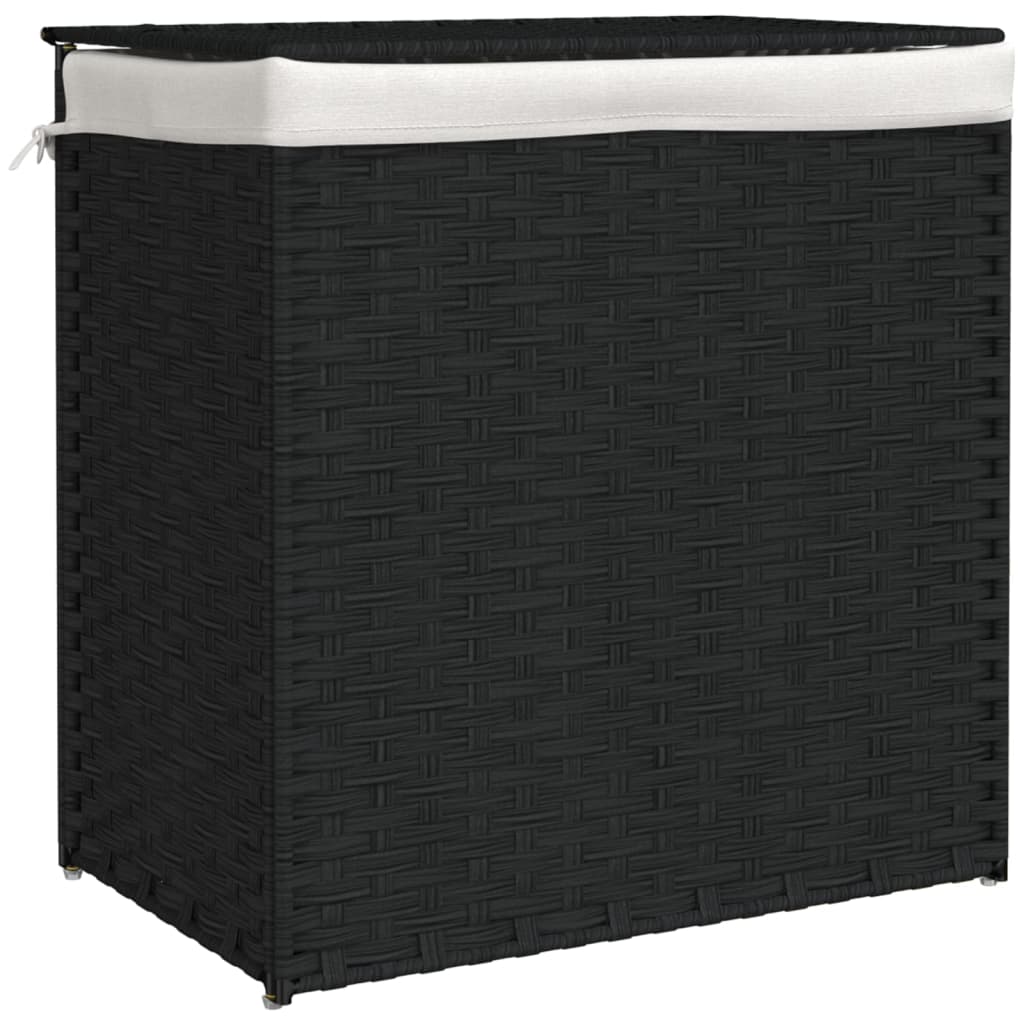 Wäschekorb Mit 2 Fächern 53X35X57 Cm Poly Rattan