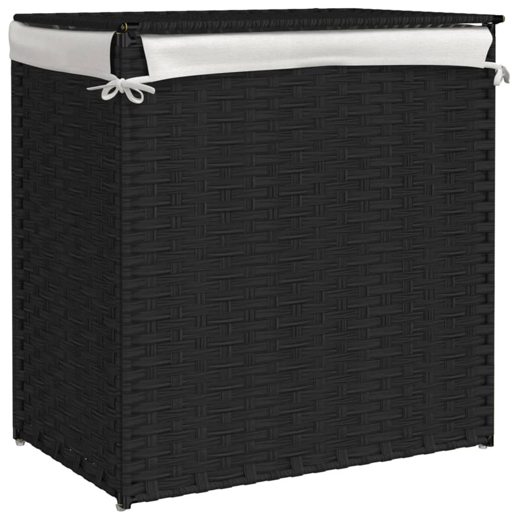 Wäschekorb Mit 2 Fächern 53X35X57 Cm Poly Rattan