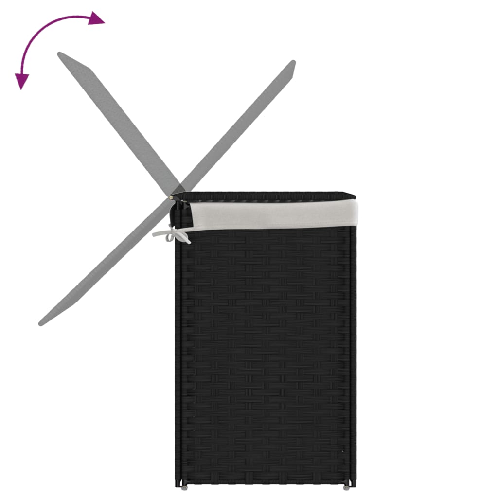 Wäschekorb Mit 2 Fächern 53X35X57 Cm Poly Rattan