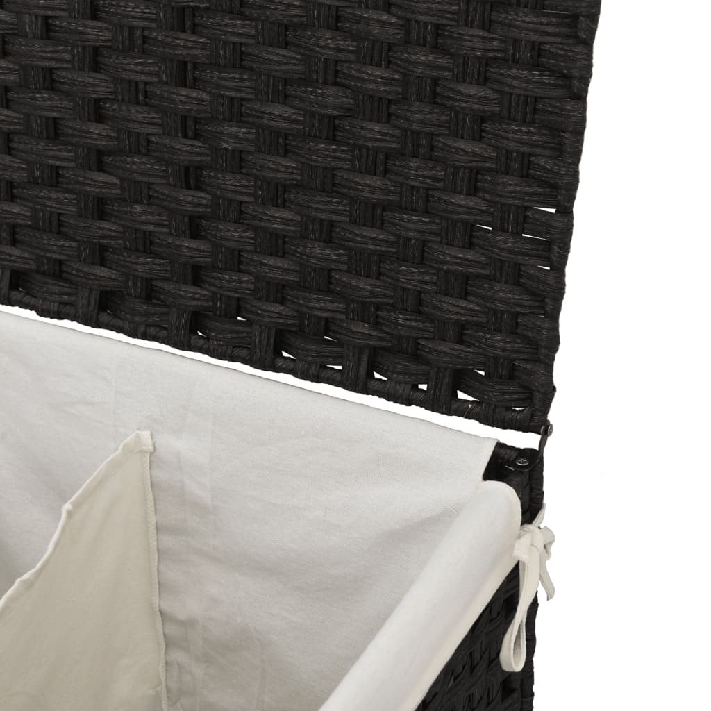 Wäschekorb Mit 2 Fächern 53X35X57 Cm Poly Rattan