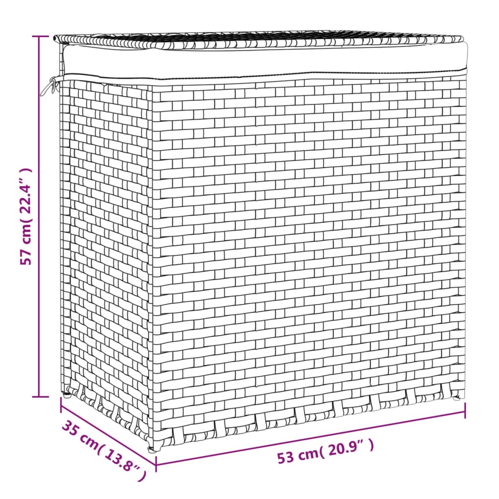 Wäschekorb Mit 2 Fächern 53X35X57 Cm Poly Rattan