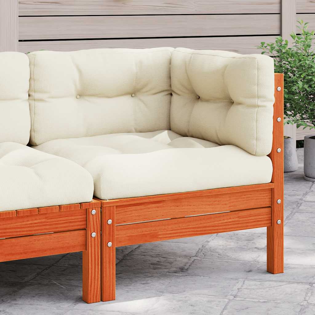 3-Tlg. Garten-Lounge-Set Mit Kissen In Creme Massivholz Kiefer