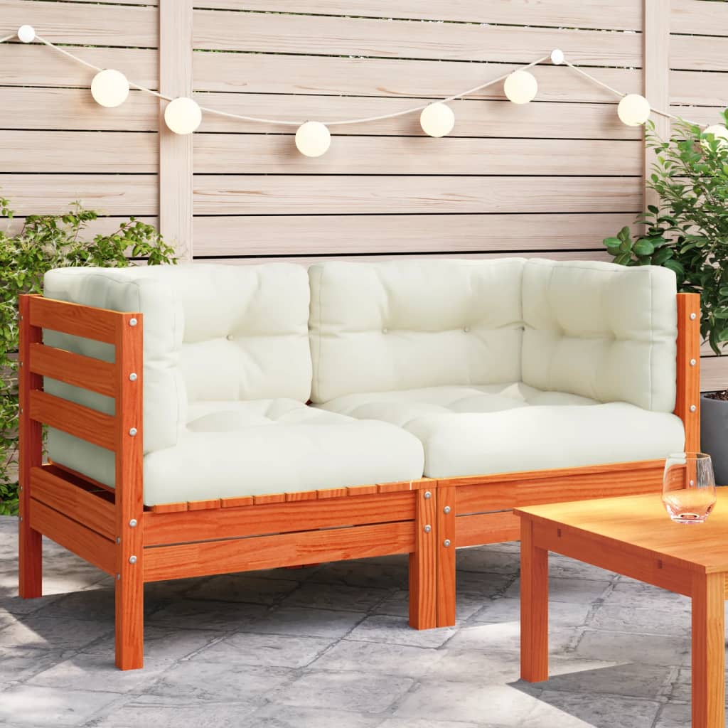 3-Tlg. Garten-Lounge-Set Mit Kissen In Creme Massivholz Kiefer