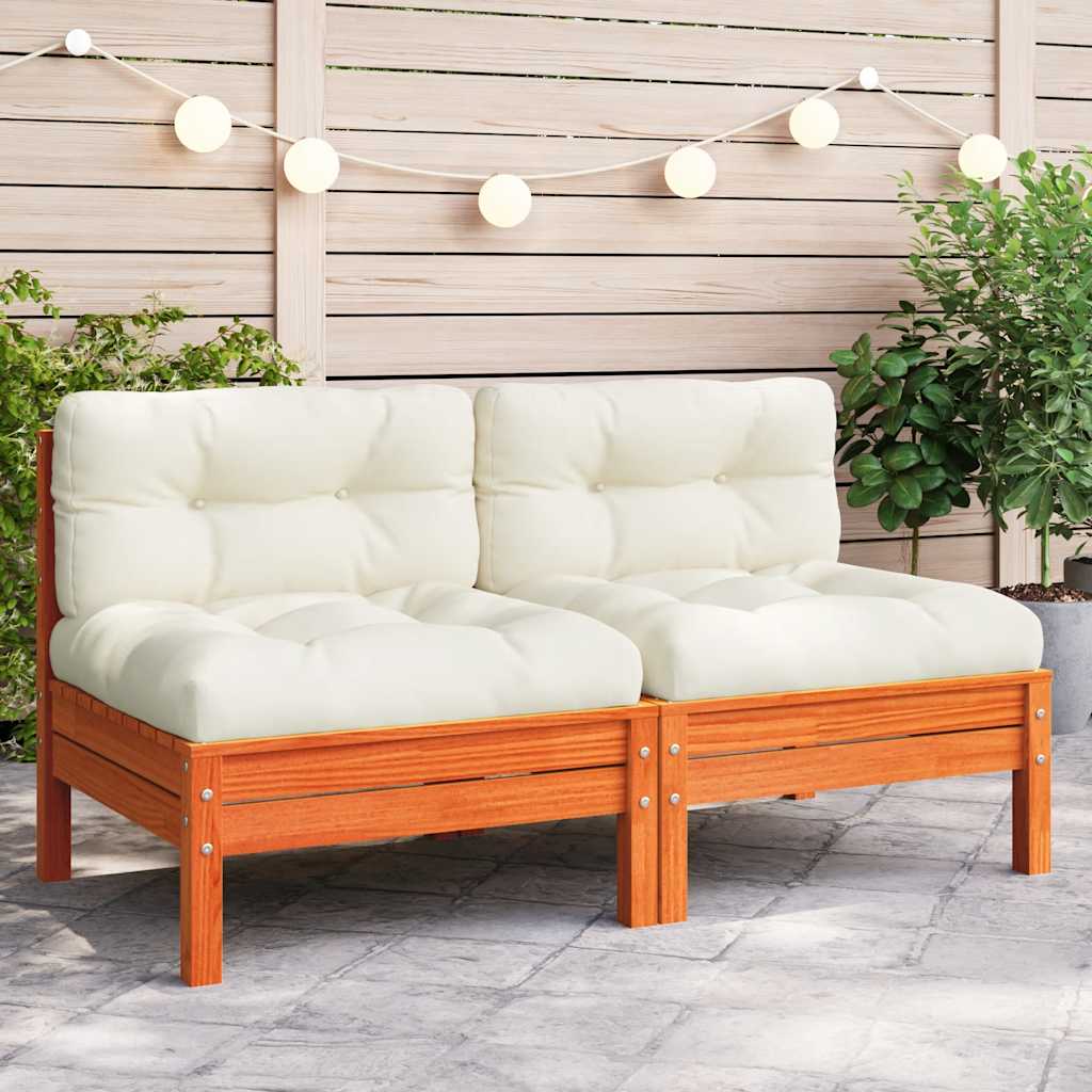 3-Tlg. Garten-Lounge-Set Mit Kissen In Creme Massivholz Kiefer