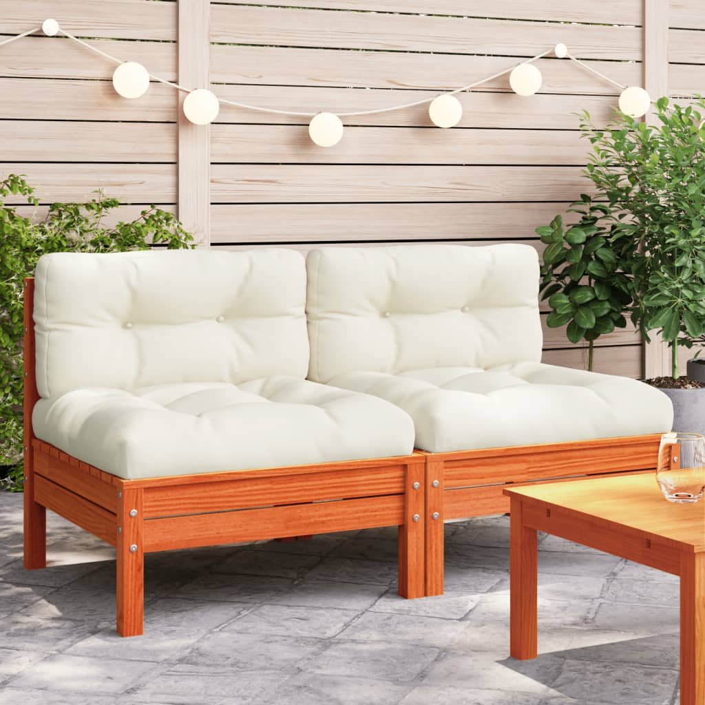 3-Tlg. Garten-Lounge-Set Mit Kissen In Creme Massivholz Kiefer