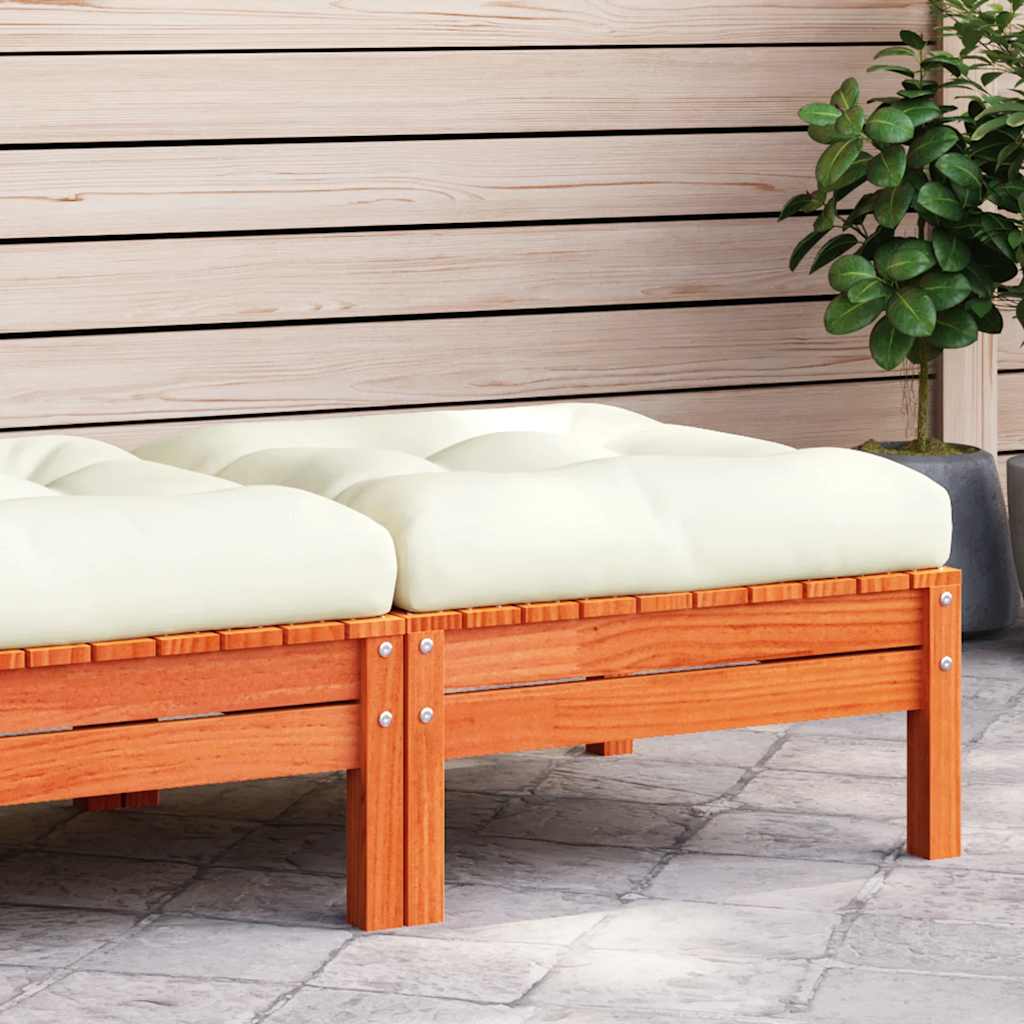 3-Tlg. Garten-Lounge-Set Mit Kissen In Creme Massivholz Kiefer
