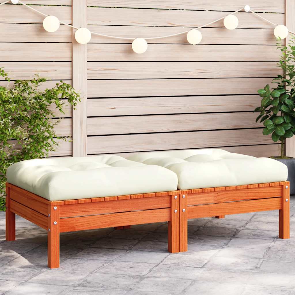 3-Tlg. Garten-Lounge-Set Mit Kissen In Creme Massivholz Kiefer