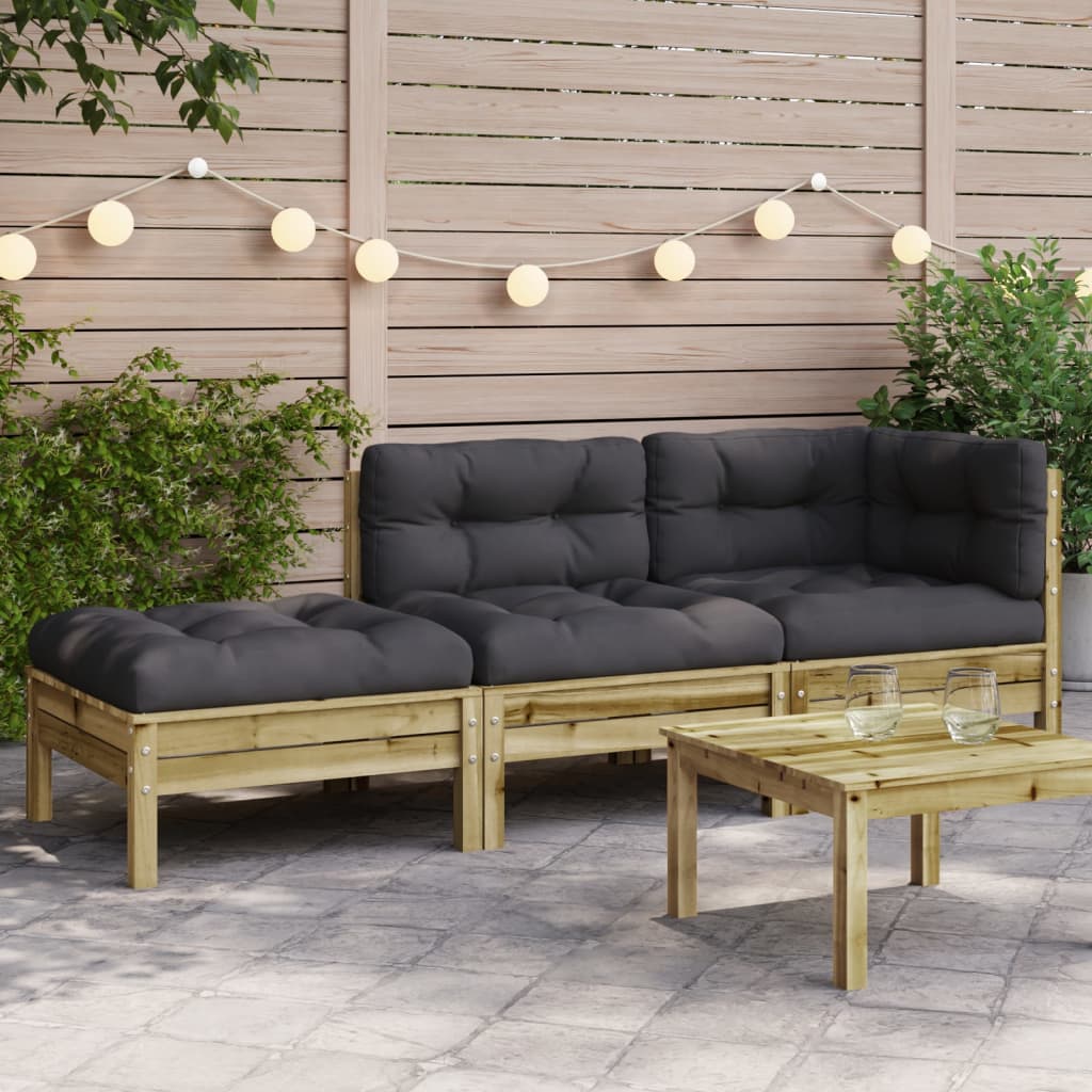 3-Tlg. Garten-Lounge-Set Mit Kissen In Creme Massivholz Kiefer