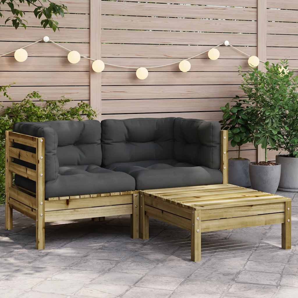 3-Tlg. Garten-Lounge-Set Mit Kissen In Creme Massivholz Kiefer
